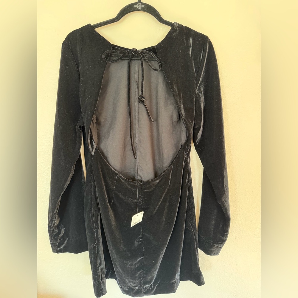 Free People Black Velvet Mini Dress with Open Back Tie NWT